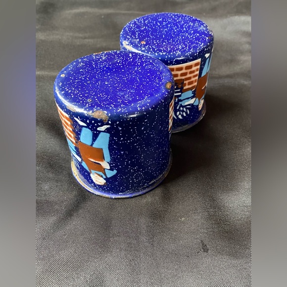 Antique Blue Speckled Tin Kettle Cup Mugs! Set of (2)! - Picture 7 of 11